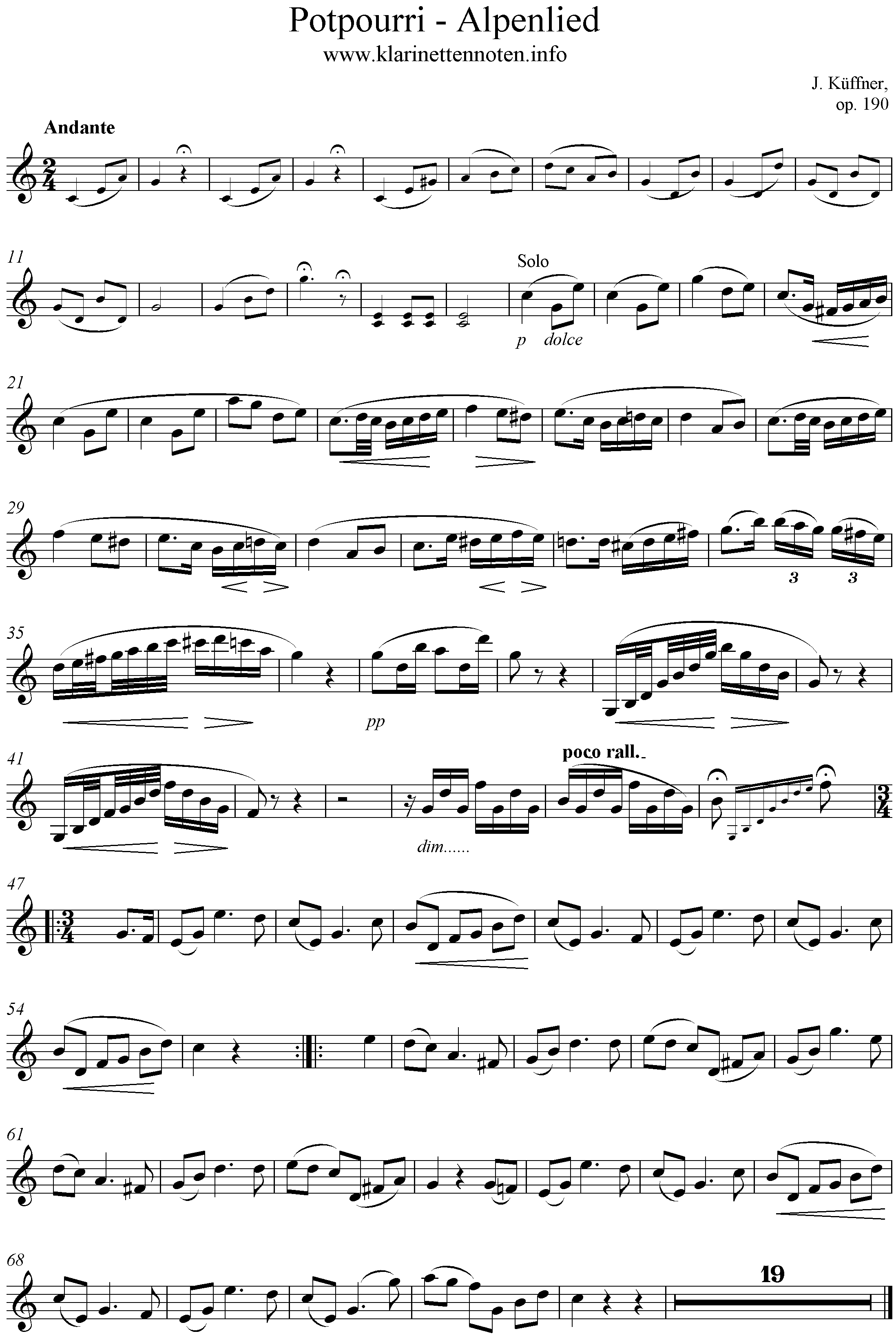 Noten Küffner Alpenlied-Clarinet Part